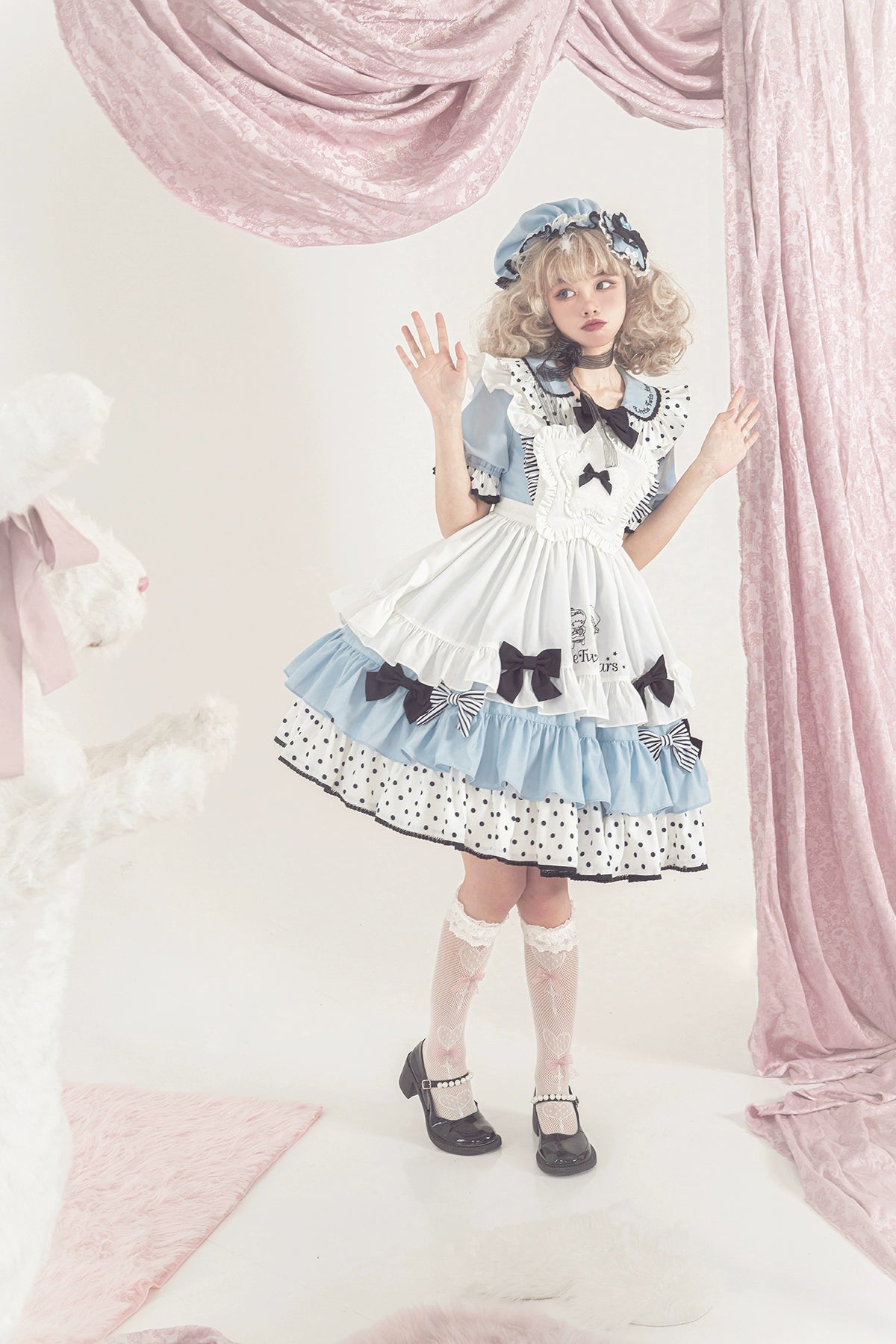 Vcastle~Sweet Lolita OP Dress Splicing Sleeve Apron Dot Print Dress 19776:303752