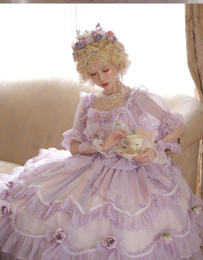 Cat Fairy~Miss Molly~Wedding Lolita Short Sleeved Chiffon OP   