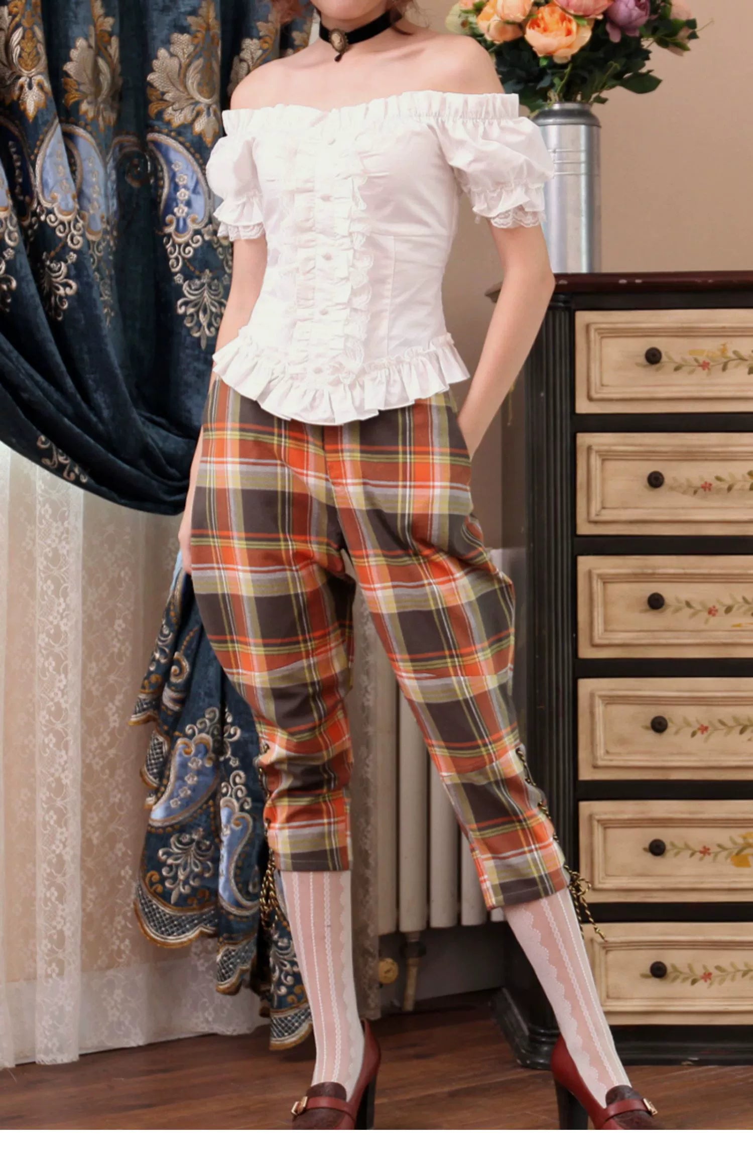 Lace Garden - Elegant Lolita Lace Shirt, Off-Shoulder 43496:784066