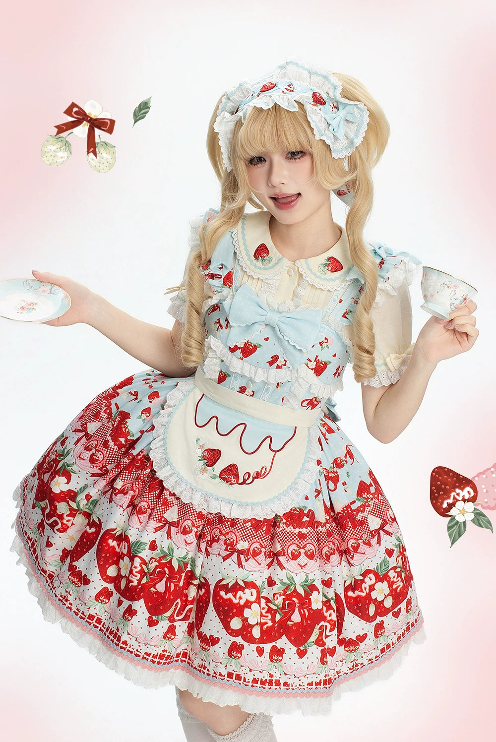Berry Sweet Dream - Plus Size Sweet Lolita JSK and OP Dress, Strawberry Print 45378:850948