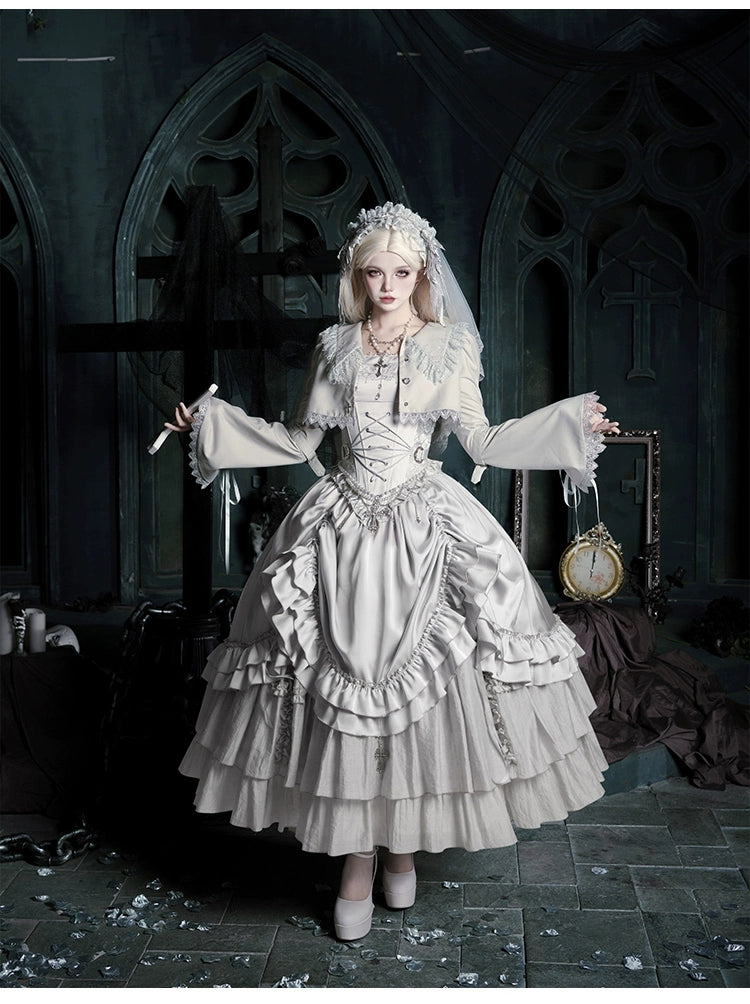 With PUJI - Letter and Poetry · Humanoid Robot - Silver Gothic Lolita Mermaid Skirt Set 43861:787648