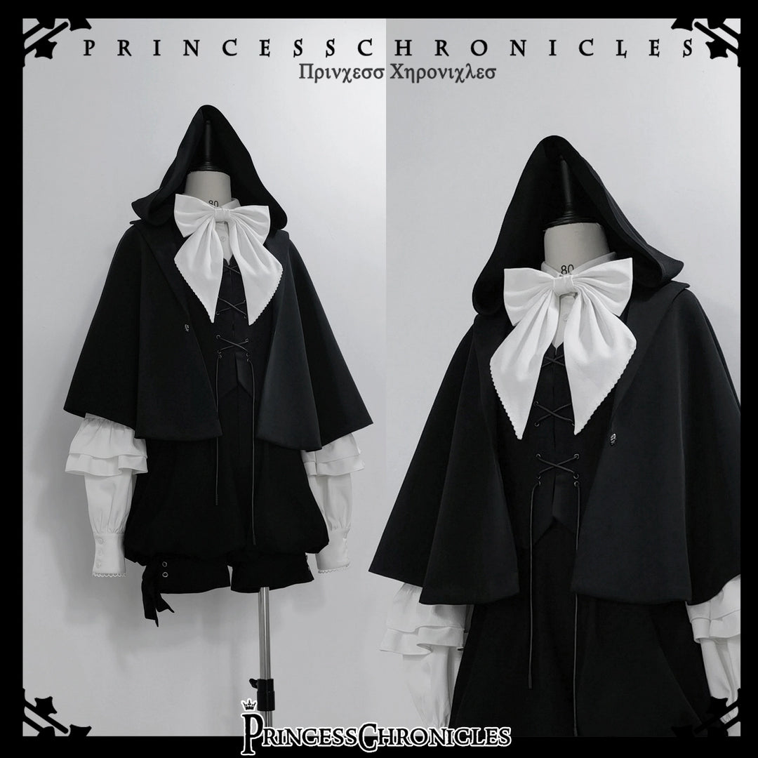 Princess Chronicles~Rabbit Feather~Black Ouji Lolita Vest Shorts Suit Prince Cloak Set   