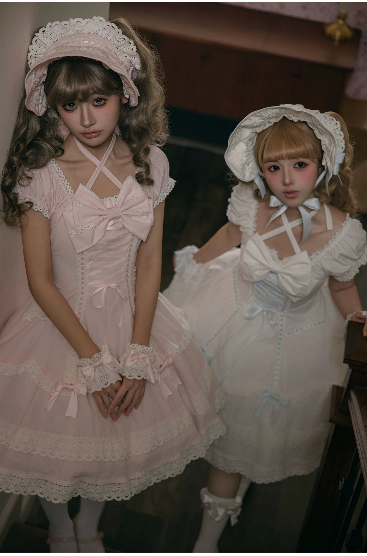 Showa Sweetheart - Old School Lolita OP Dress, Ruffled Lace Hem 45887:866789