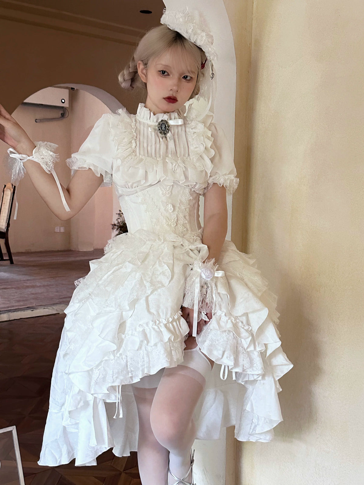 Mistshroud Manor - Gothic Lolita Blouse & Boned Waist SK, Drawstring Lift-up Hem 45909:867532