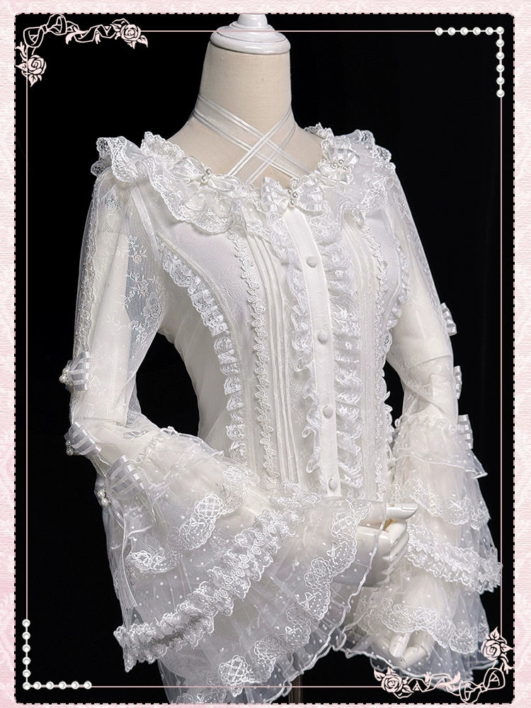 Shuang Sheng Xiao Xiong - Heart of Love - Lace Sweet Lolita Shirt, Hime-Sleeves