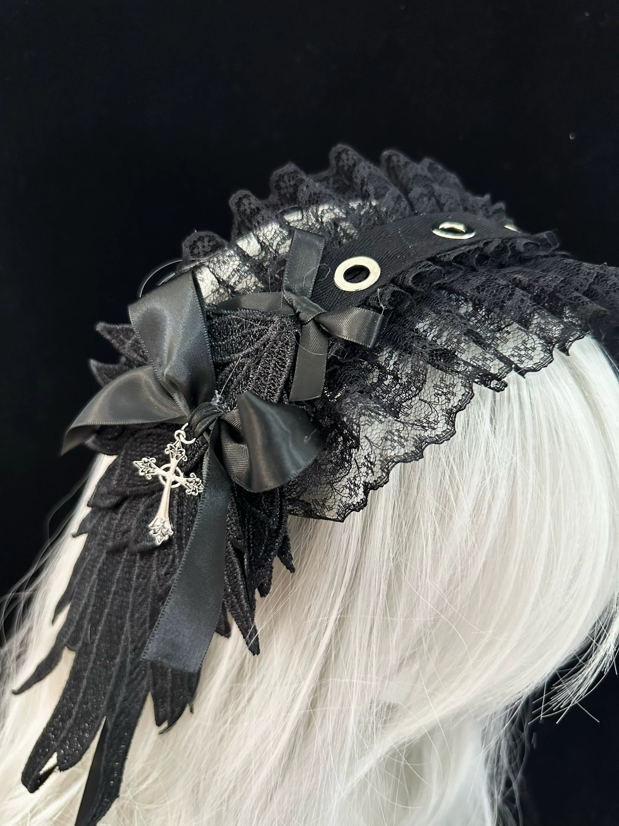 Lace Gothic Lolita Hairband, Feather Decoration