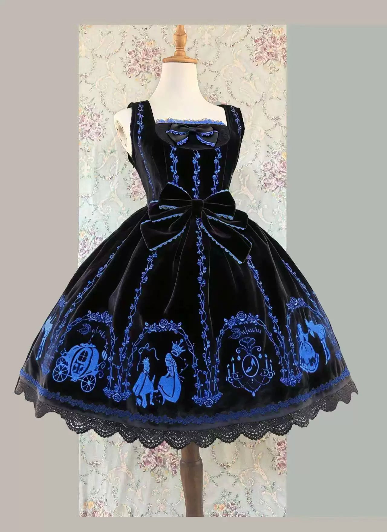 Cinderella - Velvet Classic Lolita JSK Dress, Princess Embroidery (L M S XL) 44649:817440