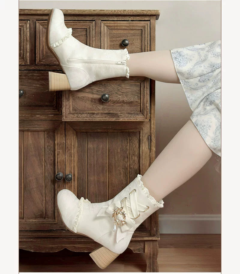 Taoxiaowu~Elegant Lolita Boots Winter Lolita Shoes 34 White