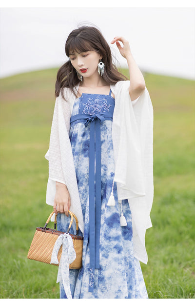 Chixia~Han Lolita Dress and Shawl Tie-dye Hanfu M dress+shawl 