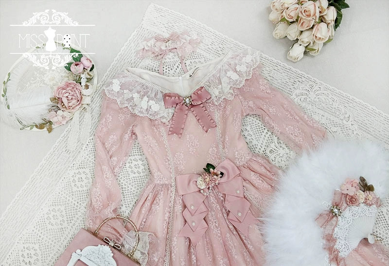 Miss Point~Dawn Girl~Reto Elegant lolita OP Dress Lace Long Sleeve 32768:392940