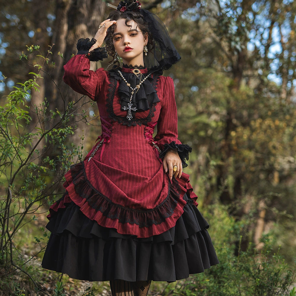 Miss Point~Perintz Manor~Gothic Lolita OP Long Sleeve Retro Lolita Dress   