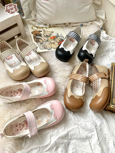 Sheep Puff~Bear Candy~Kawaii Lolita Flat Shoes Velcro Shoe   