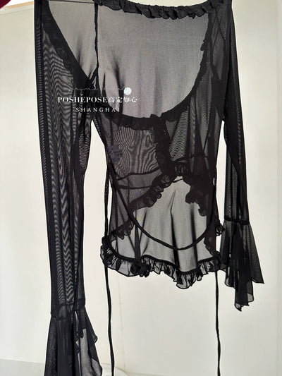 (BFM)POSHEPOSE~Daily Lolita Shirt Ballet Cardigan Shirt XS Black 