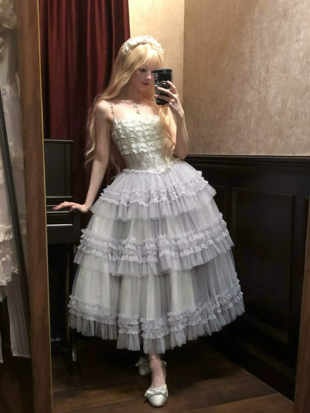 Sara Bell~Hailey~Elegant Lolita JSK Dress with Large Tiered Voile Hem