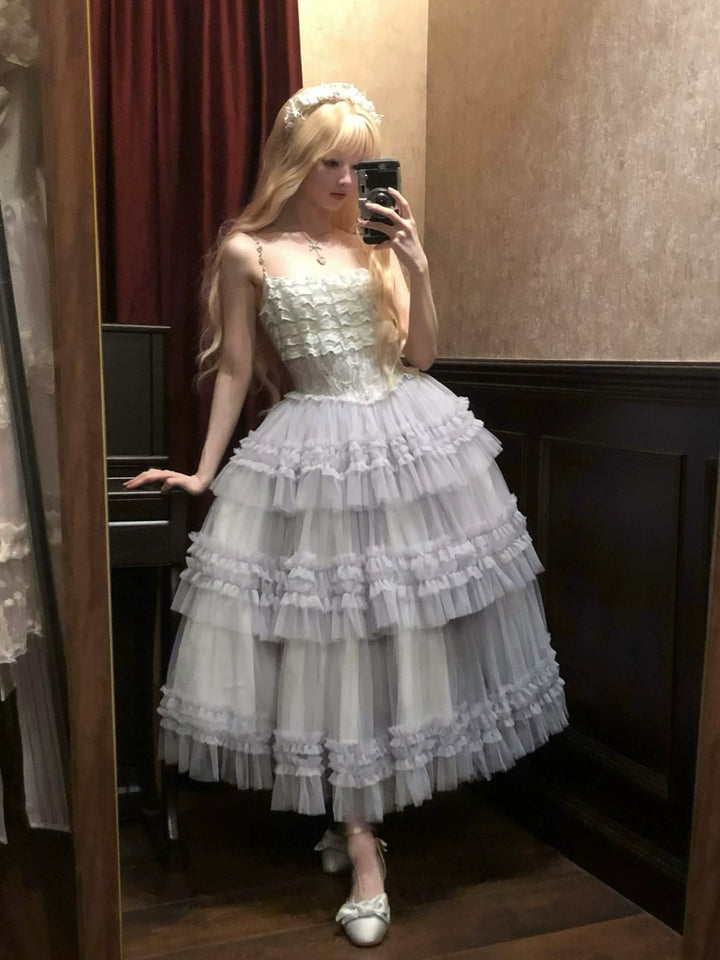 Sara Bell~Hailey~Elegant Lolita JSK Dress with Large Tiered Voile Hem
