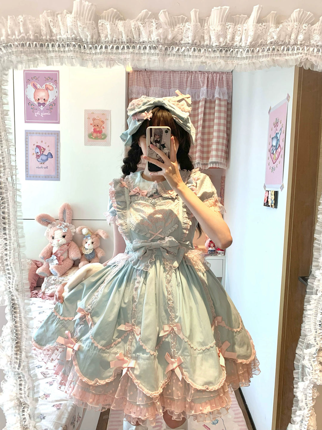 (BFM)The Seventh Doll~Sweet Diary SP~Vintage Lolita Jumper Dress Petal-like Hem JSK Headdress Set   