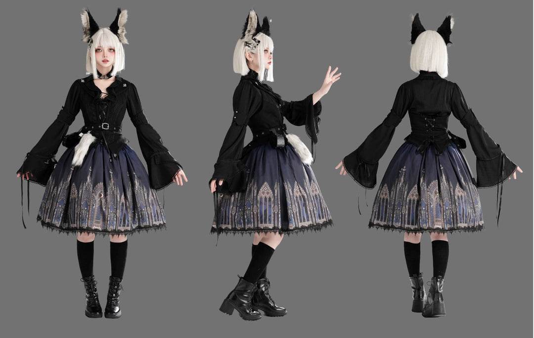 Wuyuzhe~Wolf Hunter~Gothic Lolita SK Set Halter Overskirt Cape Vest   