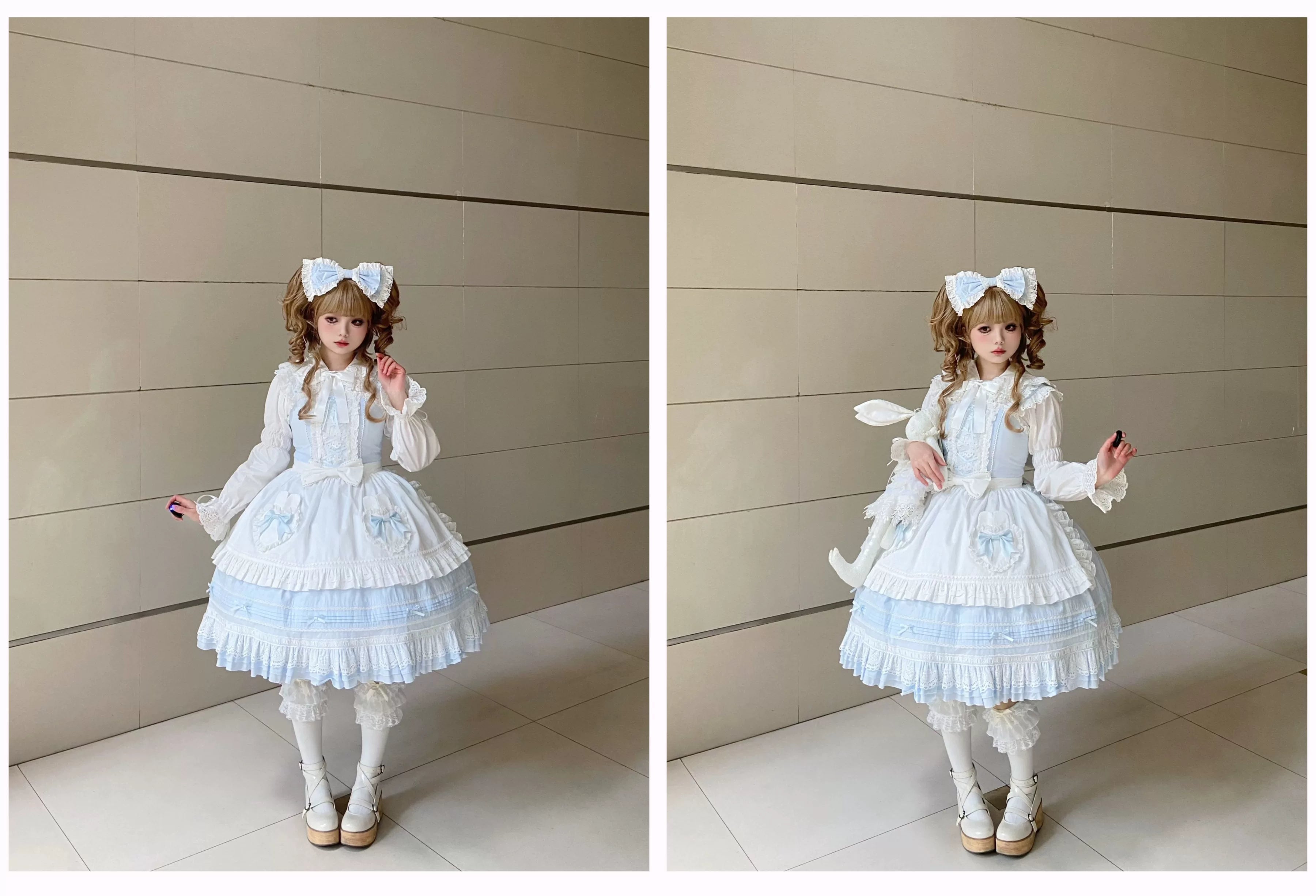 Little Bunny Bakery - Old School Lolita Cotton JSK Dress, Bunny-ear Heart Apron