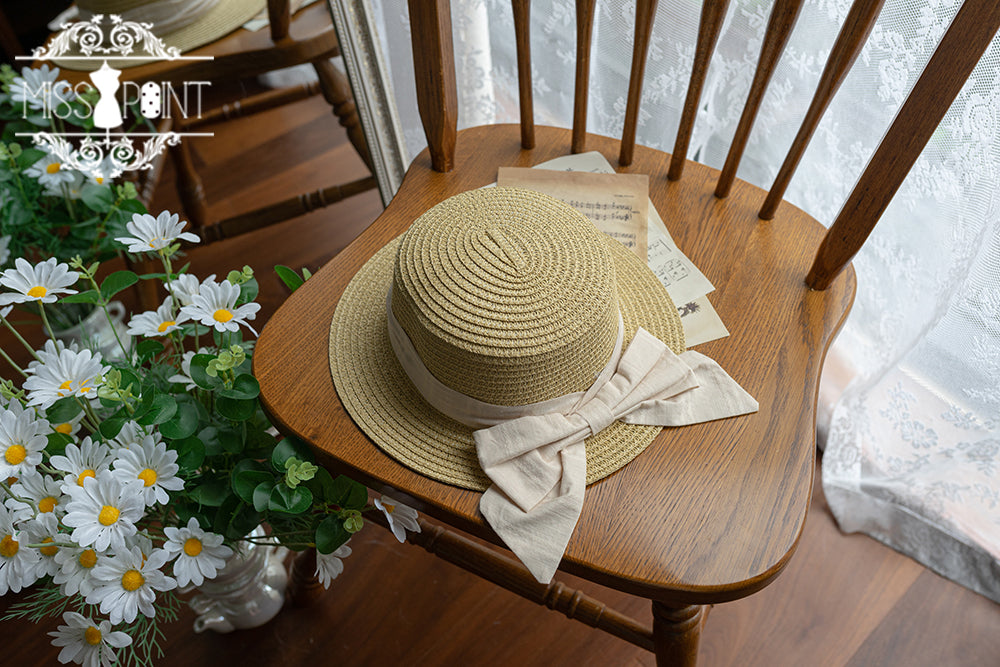 (Buyforme)Miss Point~Happy Summer Cute Lolita Hairdband Straw Hat ivory straw hat  