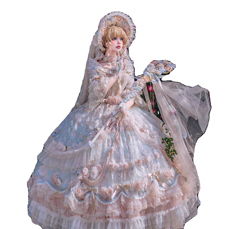 Cat Fairy~Rose Banquet~Wedding Lolita OP Dress Chiffon Princess Tea Party Dress   