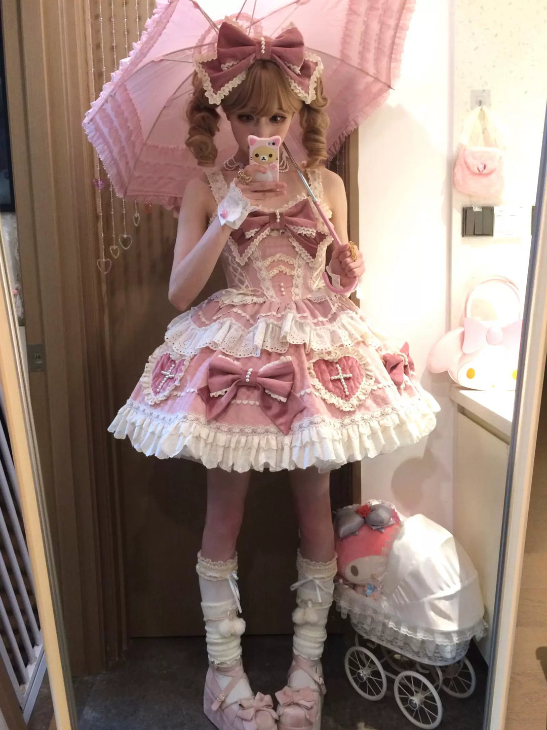 Sakurahime~Cross Sweetheart~Pink Sweet Lolita JSK Dress Doll Lolita Short Dress