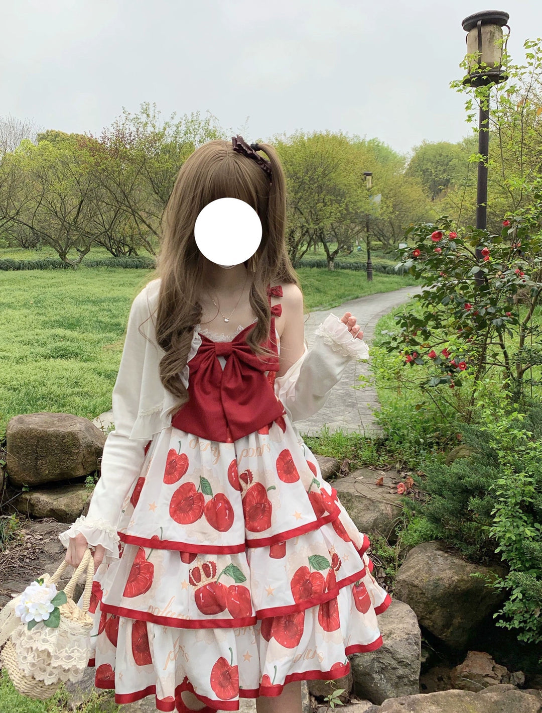 Polaris Lolita~Cherry Crown~Sweet Lolita JSK Three-tiered Skirt Dress