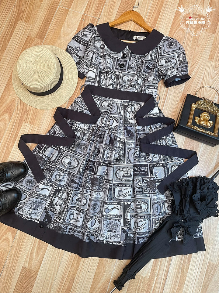 Miss Cube - Antique Label - Retro Lolita OP Dress Short Sleeve Dress 35660:498746
