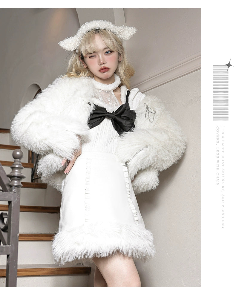 Urtto~Snow Song~Winter Lolita Coat Faux Fur Warm Plush Set   