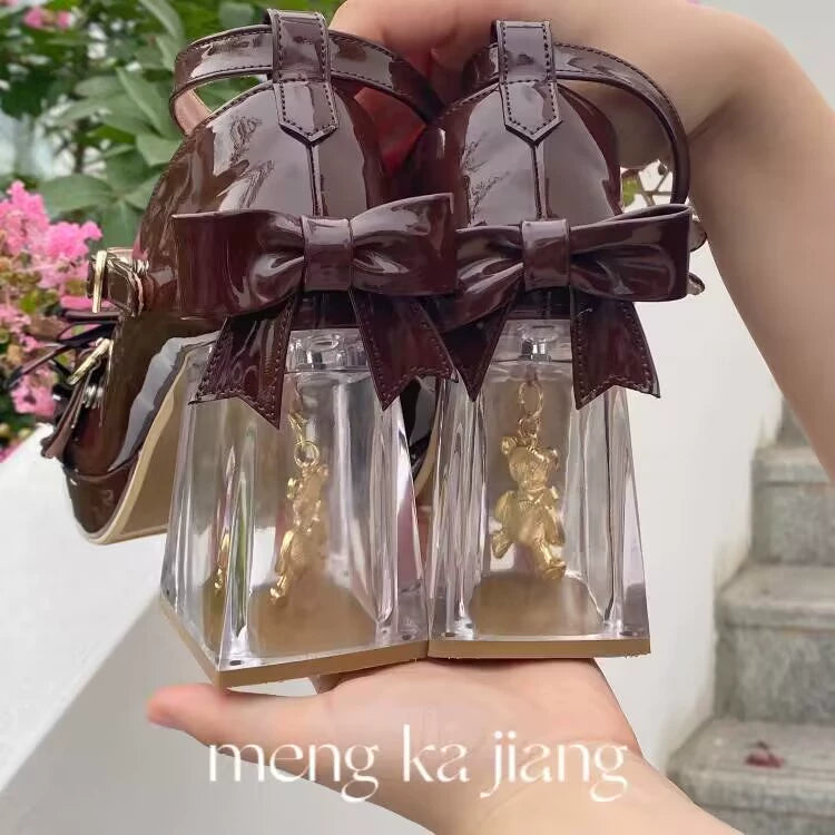 Meng Ka Jiang - Dreamy Bear - Sweet Lolita Shoes, Transparent Heel With Embedded Bear