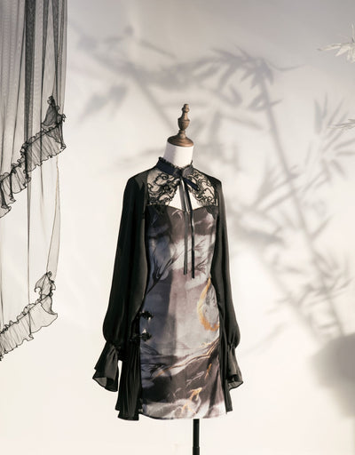 Amnesia~Xiaoyao Tour~Han Lolita Wash Painting Print Dress   