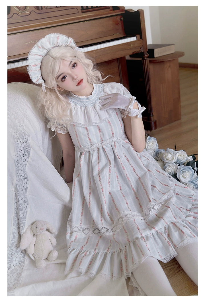 With PUJI~Annie's Dreamland~Cotton Lolita OP Dress Doll Collar Summer Dress   