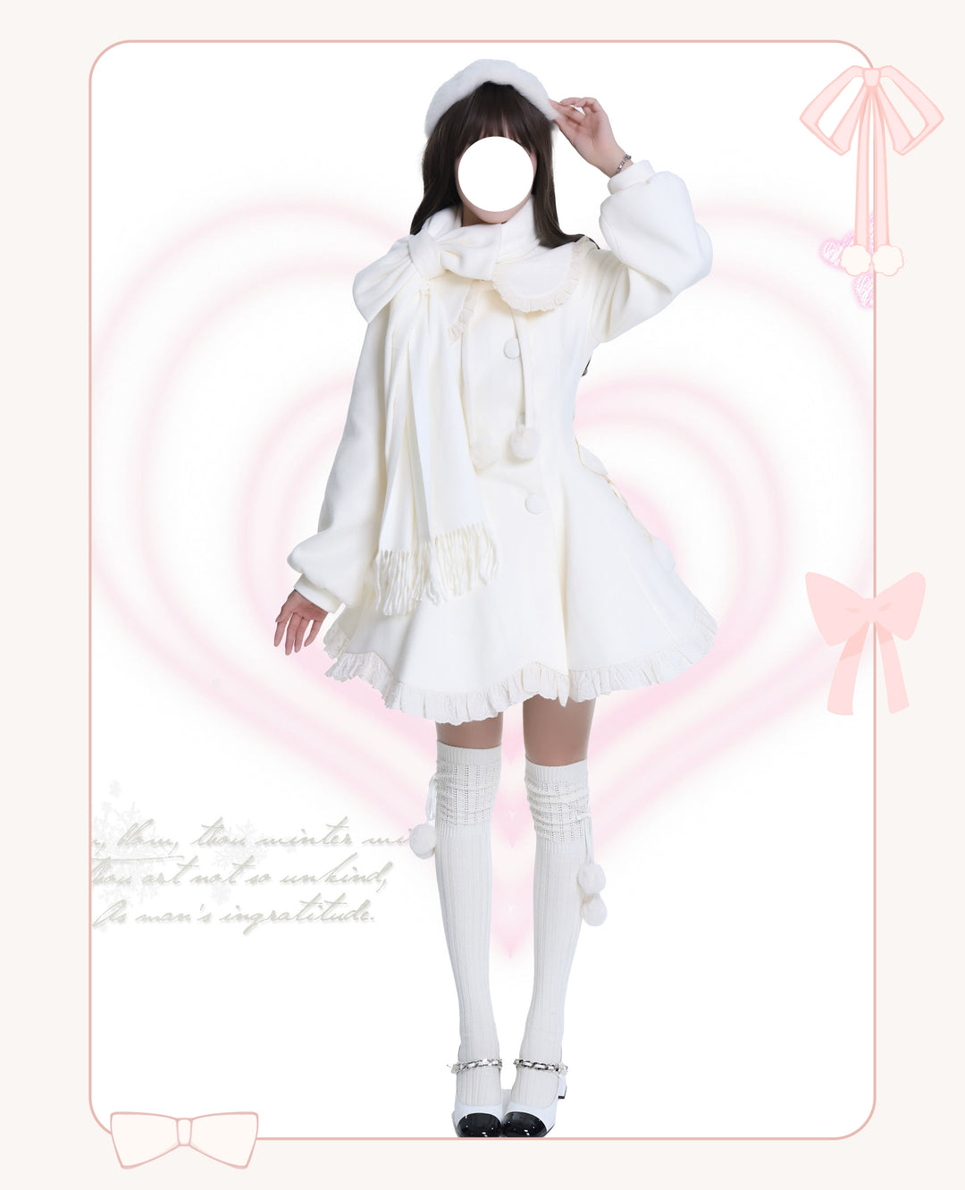 Platycodon House~Winter Love Song~Winter Sweet Lolita Coat Korean Style Overcoat Bow Scarf