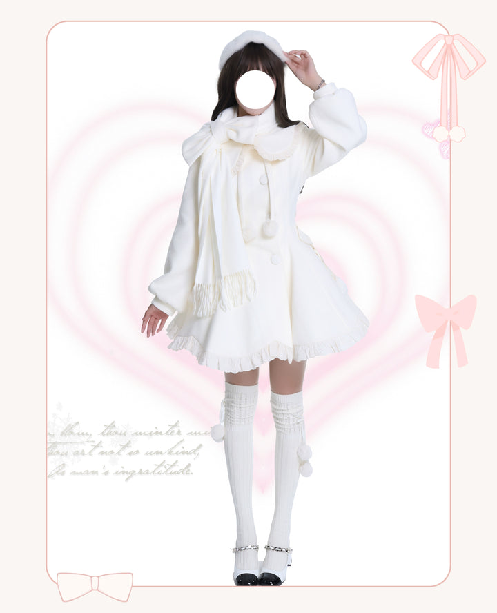 Platycodon House~Winter Love Song~Winter Sweet Lolita Coat Korean Style Overcoat Bow Scarf Single Apricot Coat Only (without scarf) S