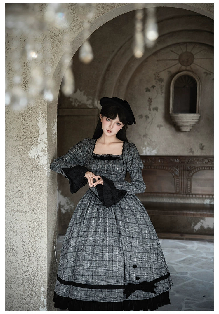 With PUJI - Yesterday's Epistle - Winter Classic Lolita Plaid Dress Set, Fishbone Waist 44227:799785