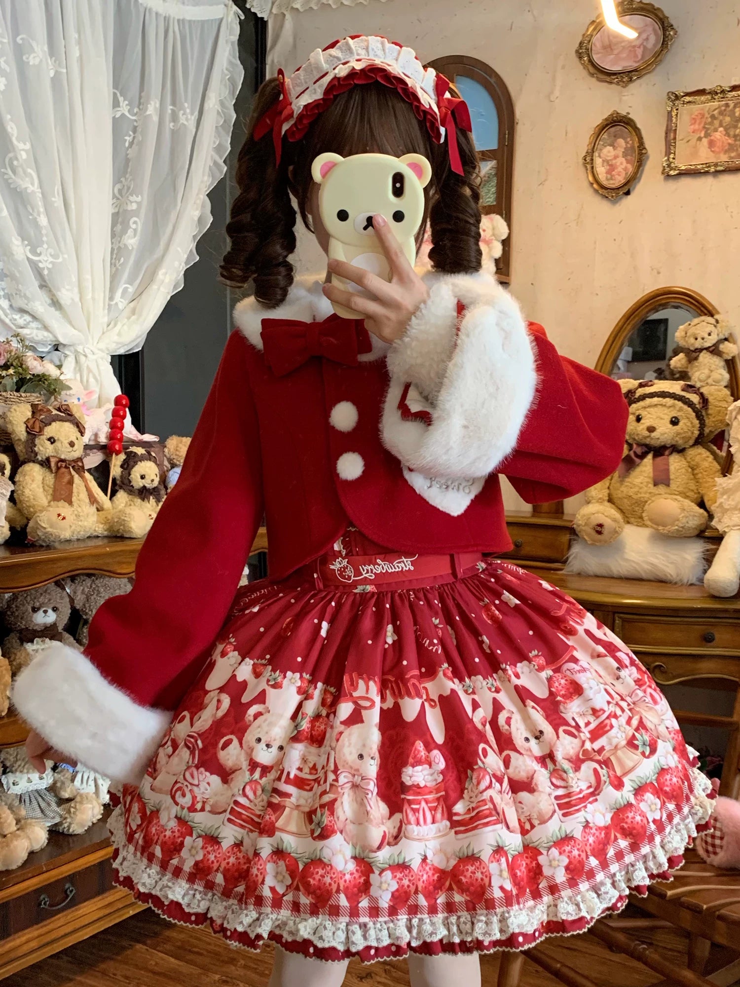 Rabbit Heart Knot - Sweet Lolita Winter Short Coat, Detachable Bunny-Ear Collar 45891:866862