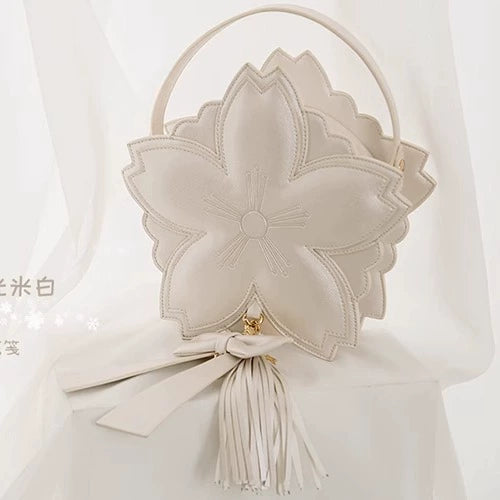 Eternity - Han Lolita Sakura Bag Double-layered Handbag Crossbody Bag Multicolors Small version pearl white (3D surface)