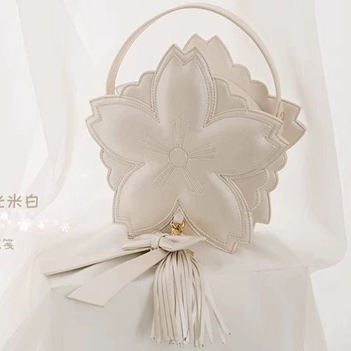 Eternity~Han Lolita Sakura Bag Double-layered Handbag Crossbody Bag Multicolors Small version pearl white (3D surface)  