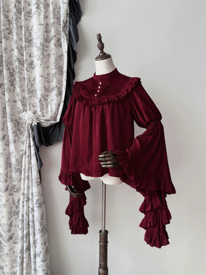 Muppet Mind Ben~Dreaming~Gothic Lolita Princess Sleeves Blouse Striped Printing Red-S size