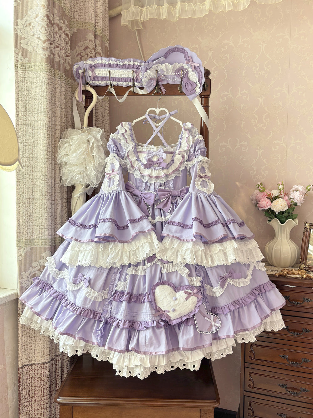 Perfect Original Design~Audelia~Plus Size Sweet Lolita OP with Halter Neckline purple hairband only XS