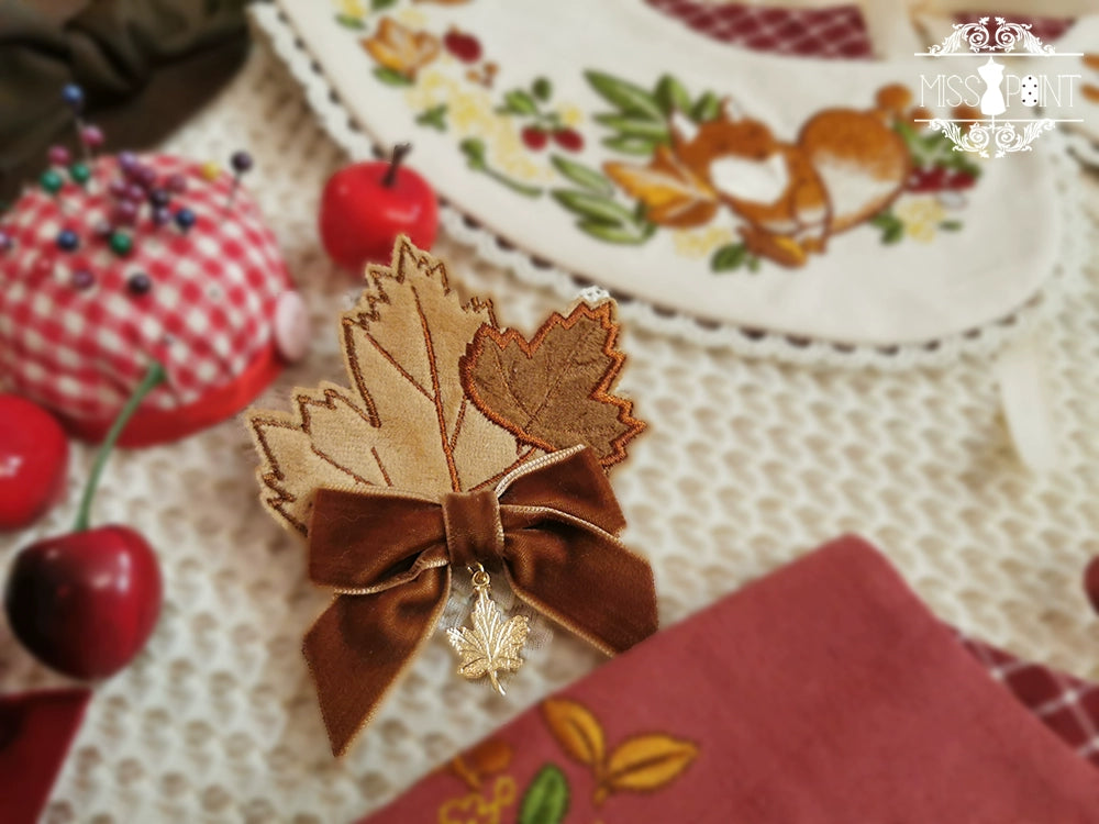 Miss Point~Fat Box in the Forest~Elegant Lolita Necklace Brooch KC Beret Accessories Maple Leaf Embroidery Dual-use Brooch  