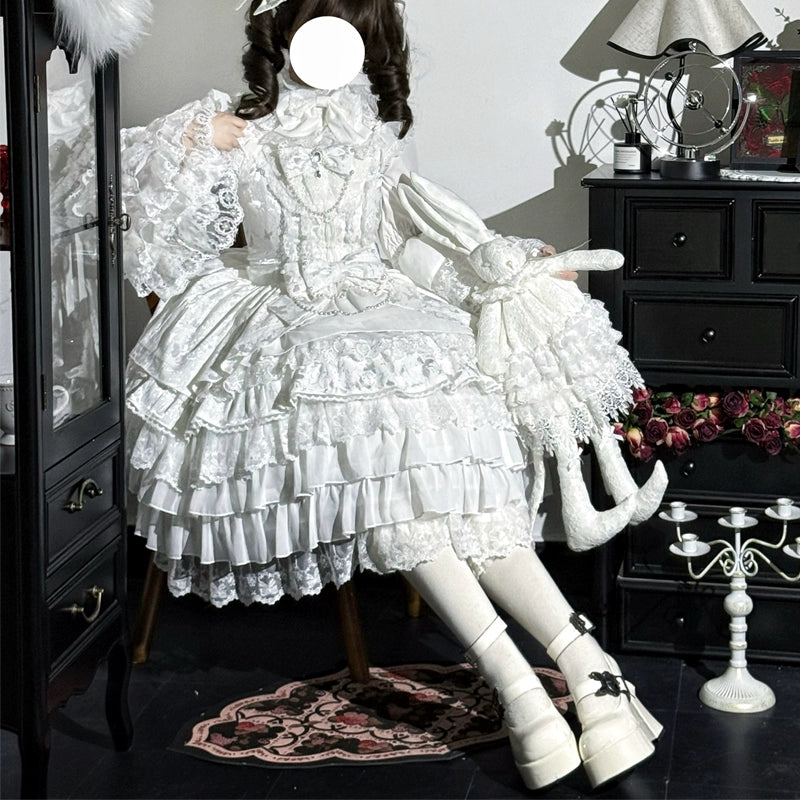 Hanguliang~Love Feathered Bond~Wedding Sweet Lolita JSK Gorgeous Bridal Blouse 40620:686692