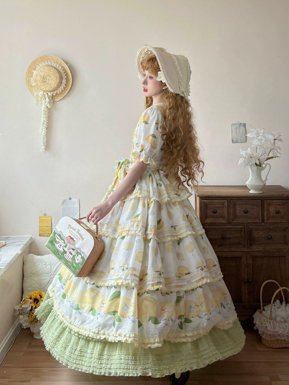 Miss Point~Lemon Chick~Country Lolita Printed OP With Button Front 42984:760401