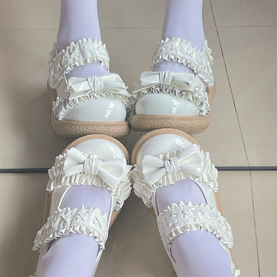Fairy Godmother~Cute Lolita Shoes Bow Candy-Colored Lolita Flat Shoes 34 Paint white 