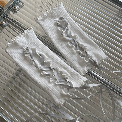 WAGUIR~Kawaii Lolita Wrist Cuffs DIY Gloves white+gray  