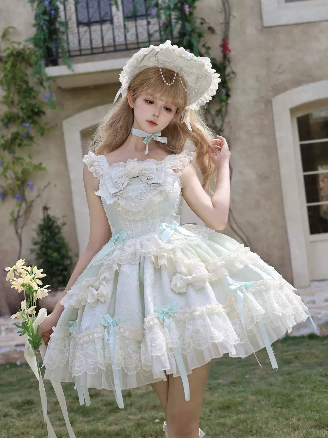 Blooming Love - Ballet-inspired Sweet Lolita JSK Dress, Lace & Bows