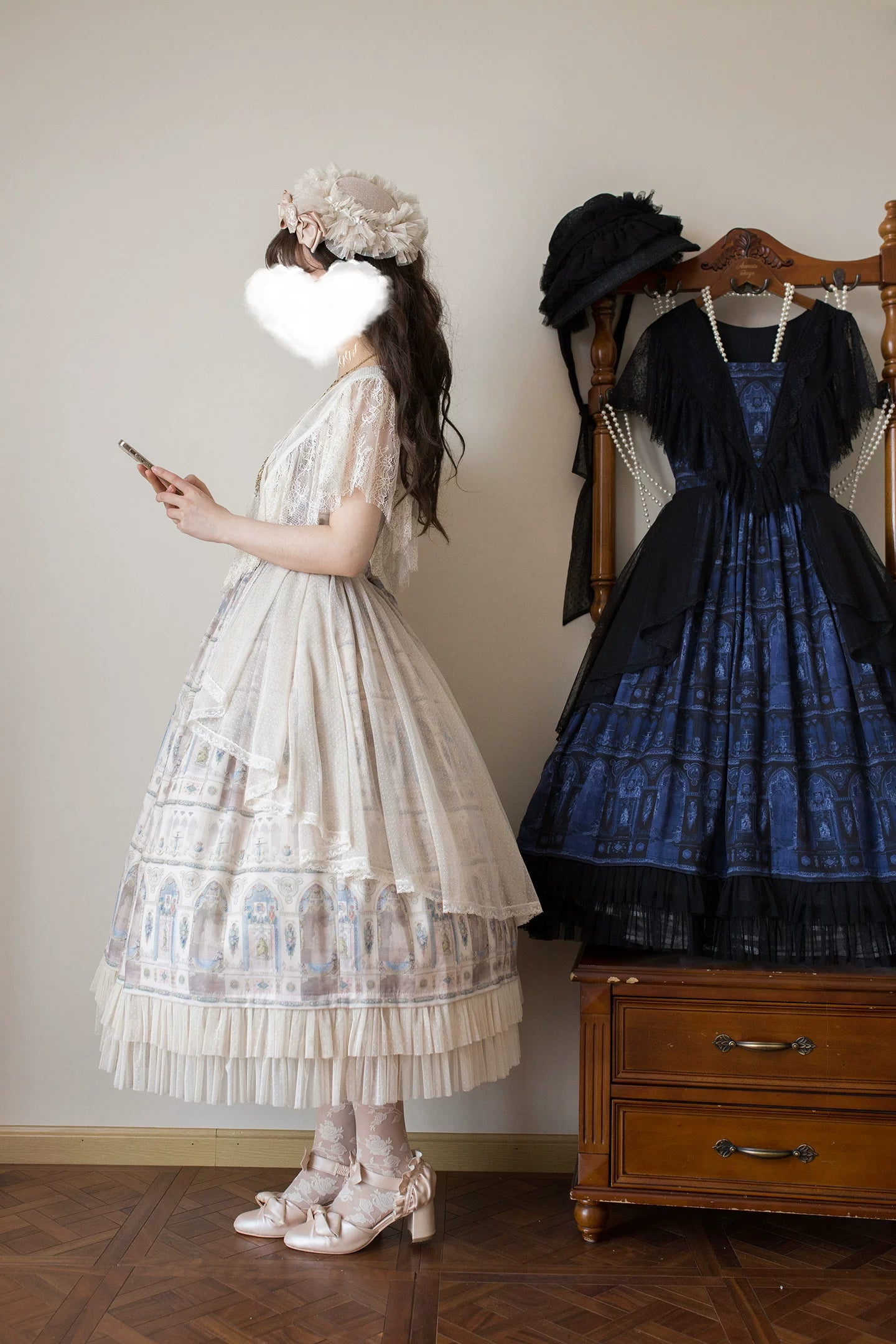 Reims Cathedral - Printed Classic Lolita Dress, Detachable Gauze Outlayer 44701:819139