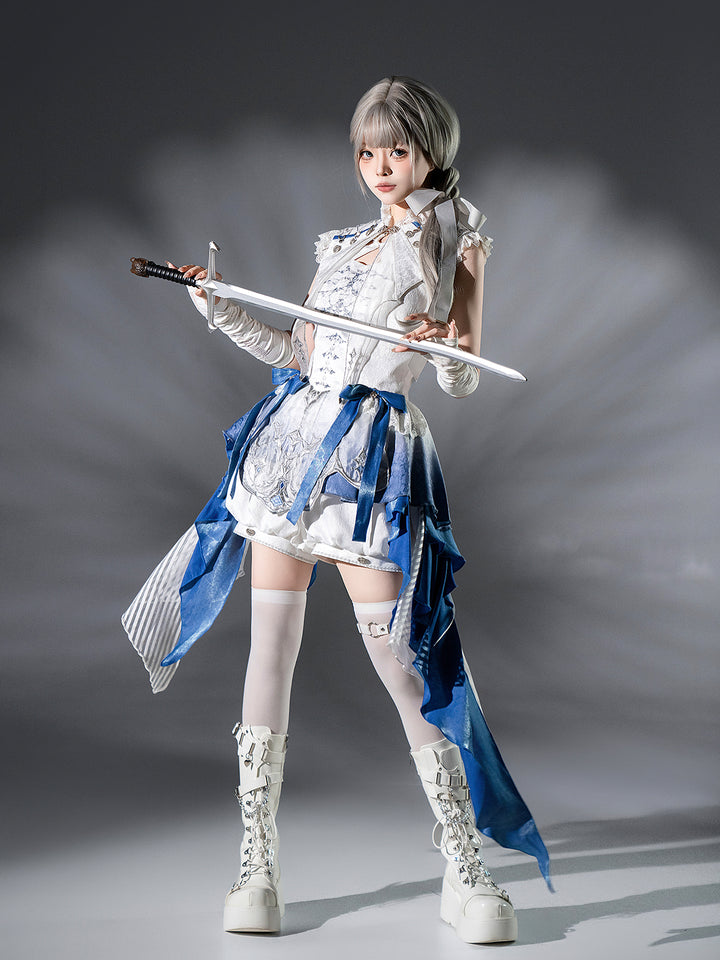 Designer's Gift~Blue Dragon Bone~Ouji Lolita Shorts Suit with Embroidery and Trailing