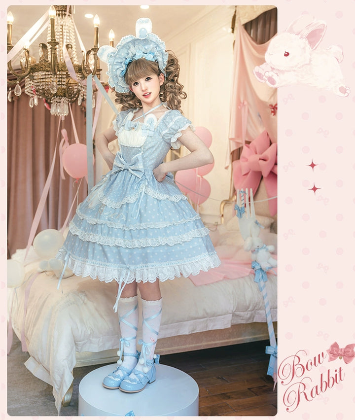 Mademoiselle Pearl~Bow Rabbit~IP Collab Sweet Lolita OP in Multiple Styles 43054:763747