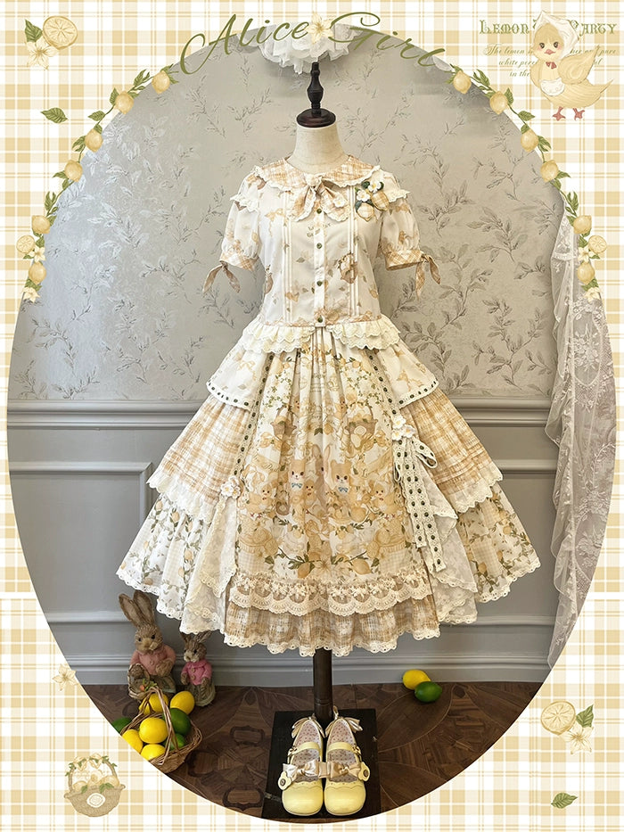 Alice girl~Lemon Rabbit~Kawaii Lolita Skirt Cute Doll Tartan Plaid SK   