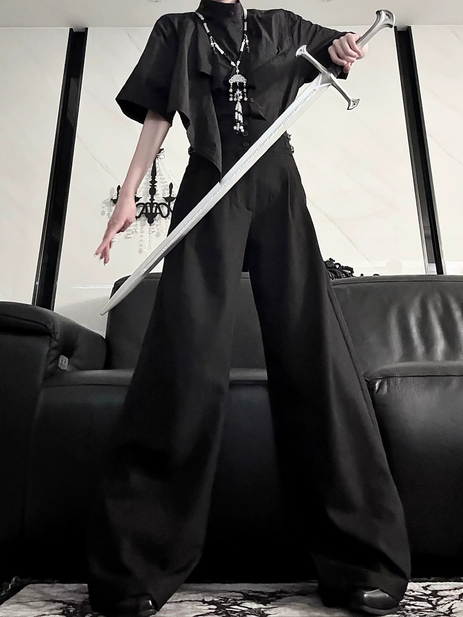 Knight Pants - Ouji Lolita High Waist Wide-Leg Straight Pants 45772:861938